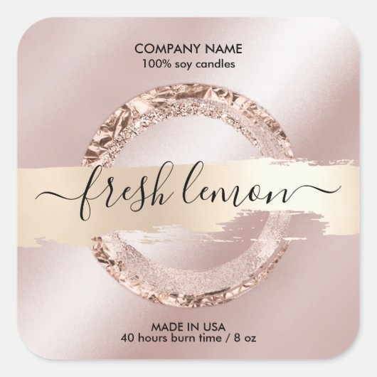 キャンドルラベルモダン赤面ピンクグリッター スクエアシール (正面)