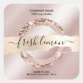 キャンドルラベルモダン赤面ピンクグリッター スクエアシール