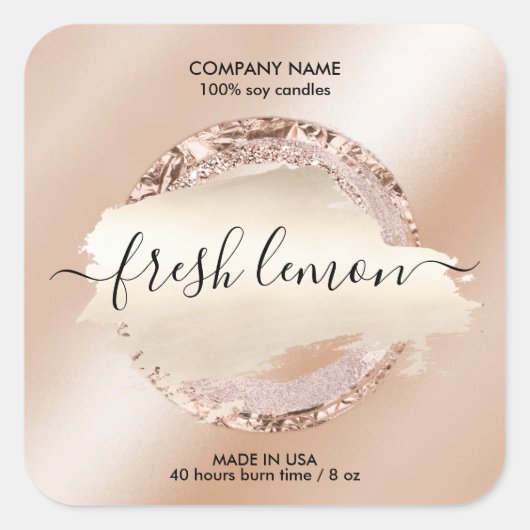 キャンドルラベルモダン赤面ピンクグリッター スクエアシール (正面)