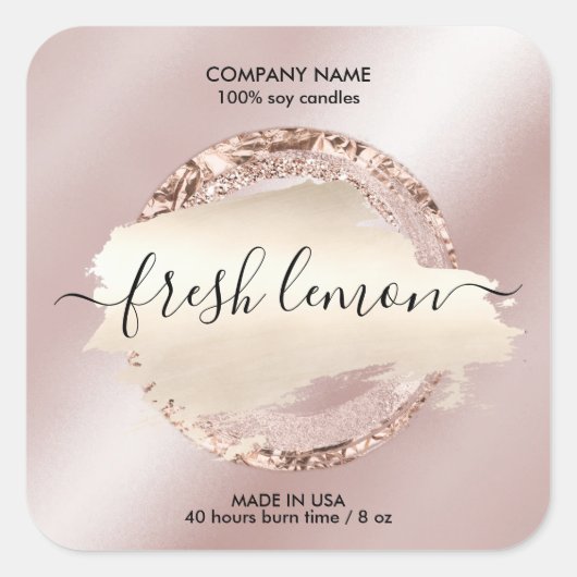 キャンドルラベルモダン赤面ピンクグリッター スクエアシール (正面)