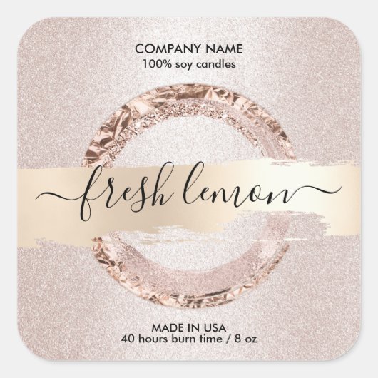 キャンドルラベルモダン赤面ピンクグリッター スクエアシール (正面)