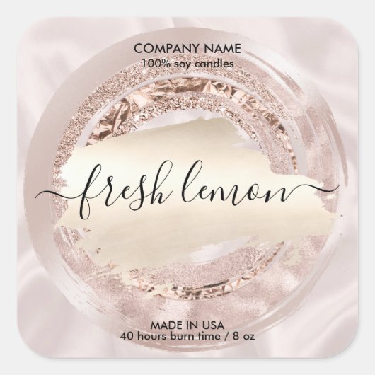 キャンドルラベルモダン赤面ピンクシルク スクエアシール (正面)