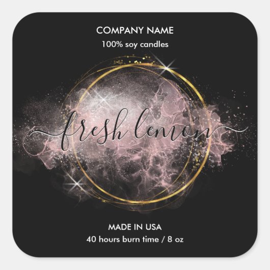 キャンドルラベルモダン高級グリッター瓶 スクエアシール (正面)