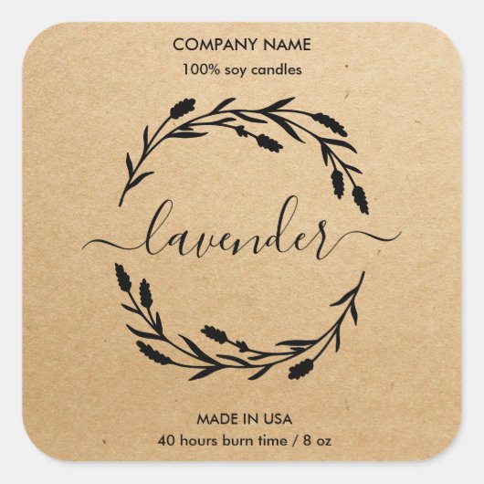 キャンドルラベル素朴ラベンダーリース瓶ラベル スクエアシール (正面)
