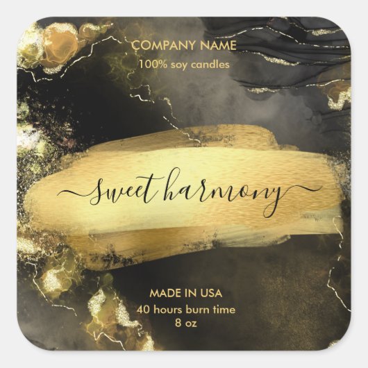 キャンドルラベル製品ラベル黒金ゴールドjarラベル スクエアシール (正面)