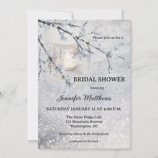 キャンドルランタンスノースウィンターブライダルシャワー 招待状 (正面)
