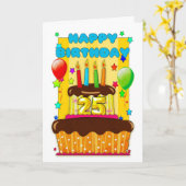 キャンドル付きお誕生日ケーキ – ハッピー25th誕生日 カード (黄色い花)