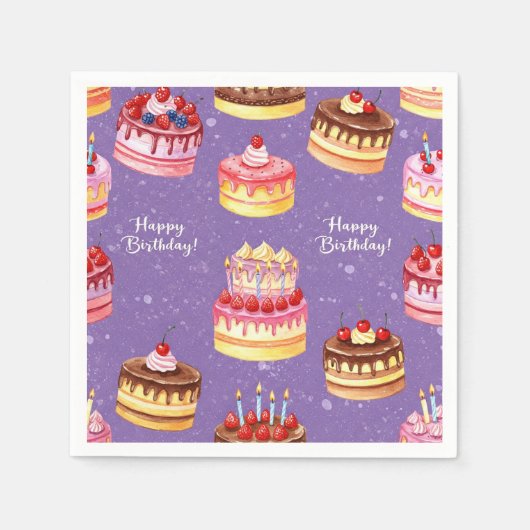 キャンドル付きのケーキ、Natasha Us スタンダードカクテルナプキン (正面)