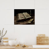 キャンドル付きオープンバイブル本 – van ゴッホ ポスター (キッチン)