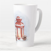 キャンドル付きキッチンタオル赤白熱［赤熱］光を放つ灯篭 カフェラテマグ (右アングル)