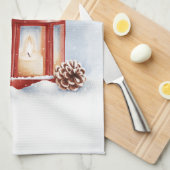 キャンドル付きキッチンタオル赤白熱［赤熱］光を放つ灯篭 キッチンタオル (四つ折り)