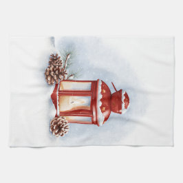 キャンドル付きキッチンタオル赤白熱［赤熱］光を放つ灯篭 キッチンタオル