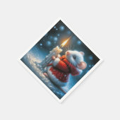 キャンドル付きクリスマスマ白熱［赤熱］光を放つウス スタンダードカクテルナプキン (角)