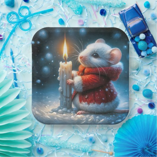 キャンドル付きクリスマスマ白熱［赤熱］光を放つウス ペーパープレート (パーティー)