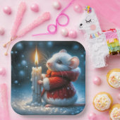 キャンドル付きクリスマスマ白熱［赤熱］光を放つウス ペーパープレート (パーティー)