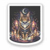 キャンドル付きクーン – Maine Coon Halloween シール (正面)