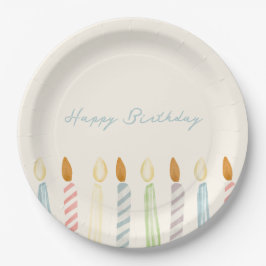 キャンドル付きシンプルな“Happy Birthday”パーティー ペーパープレート