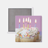 キャンドル付きバースデーカップケーキのトレイ マグネット (正面/裏面)