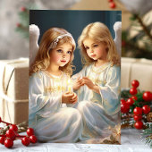 キャンドル付きヴィンテージクリスマスエンジェル シーズンカード