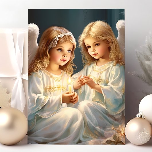 キャンドル付きヴィンテージクリスマスエンジェル シーズンカード