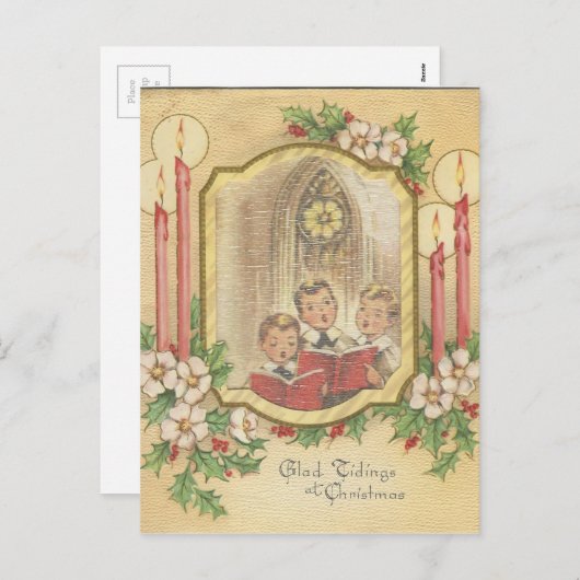 キャンドル付きヴィンテージクリスマス合唱団ボーイズ シーズンポストカード (正面/裏面)