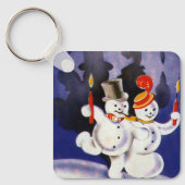 キャンドル付きヴィンテージクリスマス踊り雪だるま キーホルダー (正面)