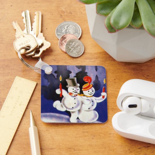 キャンドル付きヴィンテージクリスマス踊り雪だるま キーホルダー (デスク)