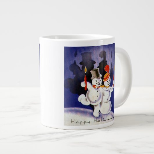 キャンドル付きヴィンテージクリスマス踊り雪だるま ジャンボコーヒーマグカップ (正面右)