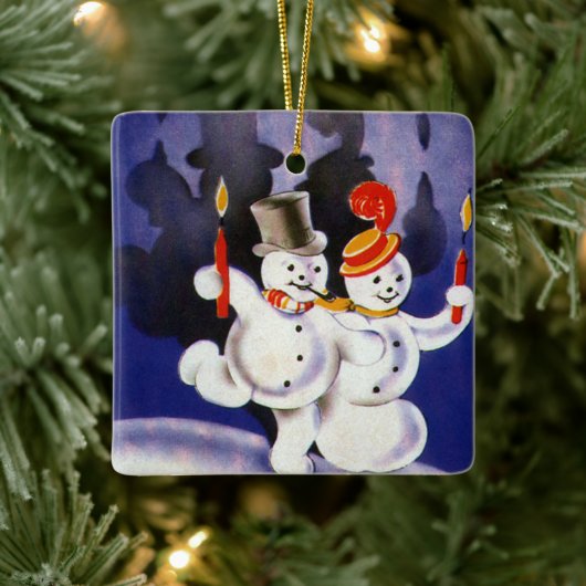 キャンドル付きヴィンテージクリスマス踊り雪だるま セラミックオーナメント (ツリー)