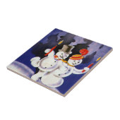 キャンドル付きヴィンテージクリスマス踊り雪だるま タイル (側面)