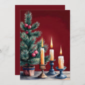 キャンドル付きヴィンテージ芸術的クリスマスツリー シーズンカード (正面/裏面)