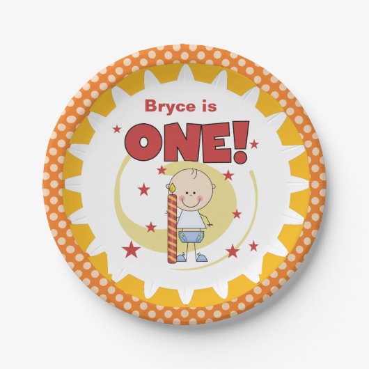 キャンドル付き男の子1st誕生日紙プレート ペーパープレート (正面)