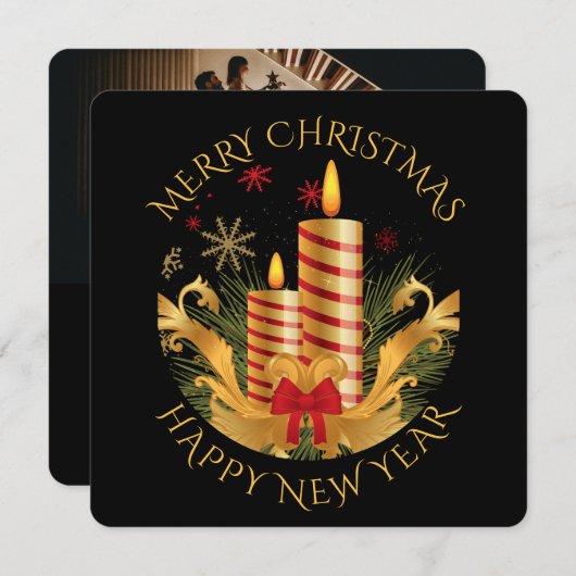 キャンドル伝統的スエレガントホリデーフォトクリスマス シーズンカード (正面/裏面)