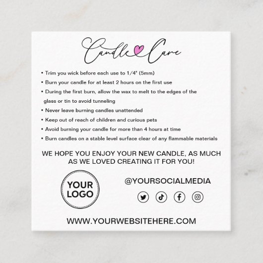 キャンドル気にの指示と顧客に感謝 スクエア名刺 (正面)