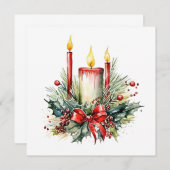 「キャンドル白熱［赤熱］光を放つと夜静か：穏やかなクリスマス ノートカード (正面/裏面)