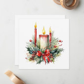 「キャンドル白熱［赤熱］光を放つと夜静か：穏やかなクリスマス ノートカード (正面/裏面インサイチュ)