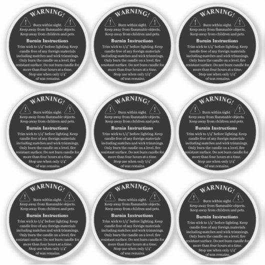 キャンドル製品ビニール警告ズラベル シール (正面)