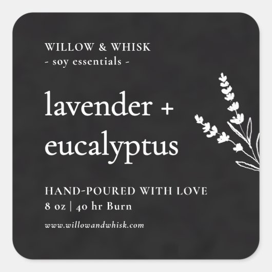 キャンドル製品包装白黒植物学 スクエアシール (正面)