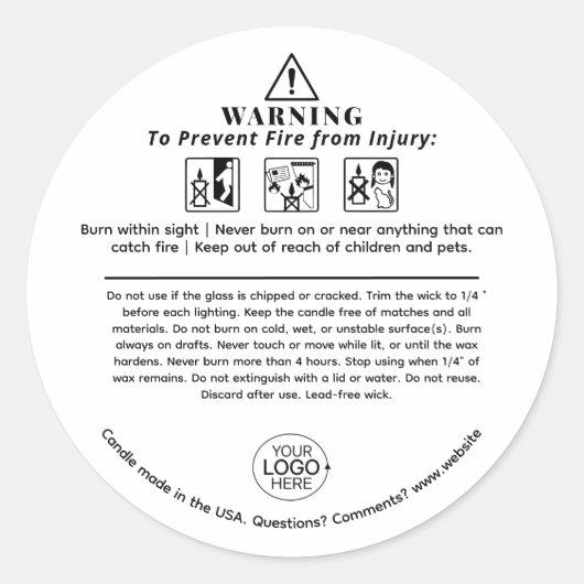 キャンドル警告の安全アイコンあなたのロゴラベルを追加 ラウンドシール (正面)