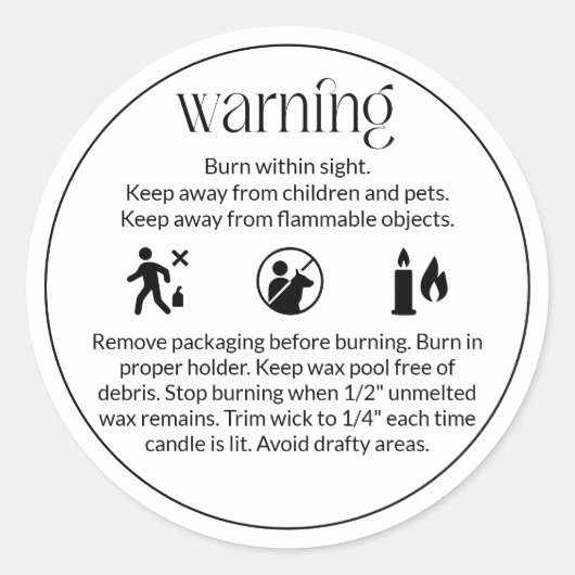 キャンドル警告製品のラベルの安全性と気にデザイン ラウンドシール (正面)
