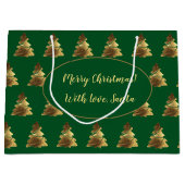 キャンドル金ゴールドとメリークリスマスツリーエレガント ラージペーパーバッグ (正面)