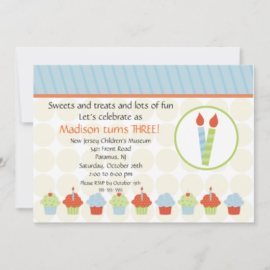 キャンドル&カップケーキ誕生日招待状 招待状 (正面)