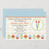 キャンドル&カップケーキ誕生日招待状 招待状 (正面/裏面)