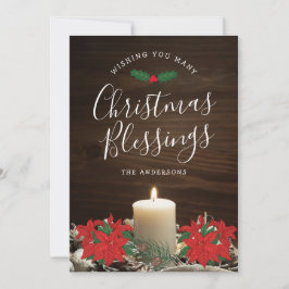 キャンドル&ポインセチア付きクリスマスグリーティングカード カード