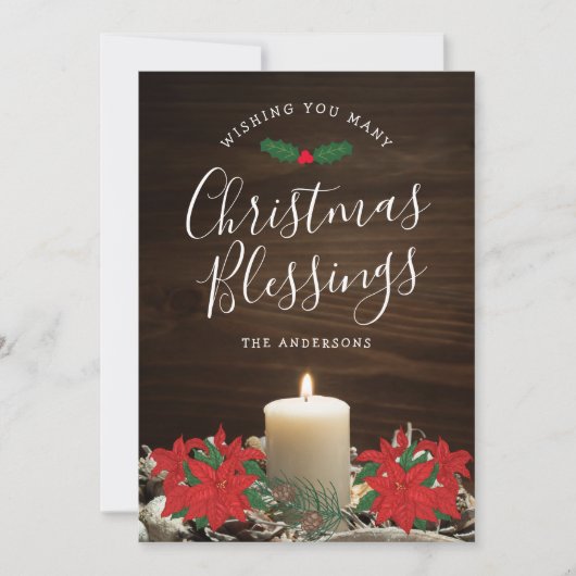 キャンドル&ポインセチア付きクリスマスグリーティングカード カード (正面)