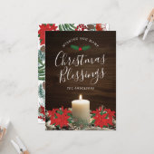 キャンドル&ポインセチア付きクリスマスグリーティングカード カード (正面/裏面インサイチュ)