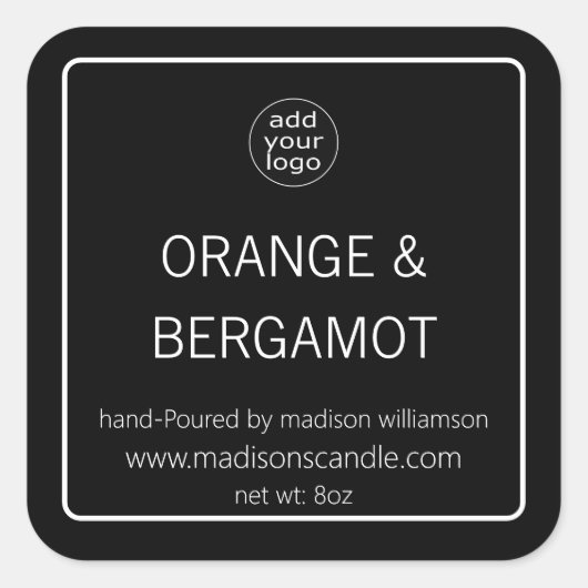 キャンドル |ミニマルシンプルリストブラック&ホワイトの追加ロゴ スクエアシール (正面)