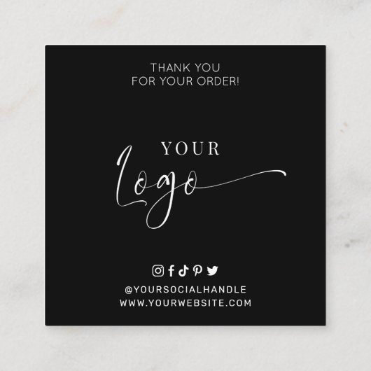 キャンド気にルエレガントサンキューカードScript Black スクエア名刺 (裏面)