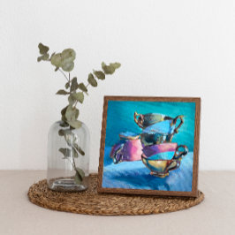 キャンバカラフルスに油絵を描いたティーカップ キャンバスプリント