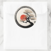 キャンバスに描かれた円草丸と盆栽 ラウンドシール (バッグ)